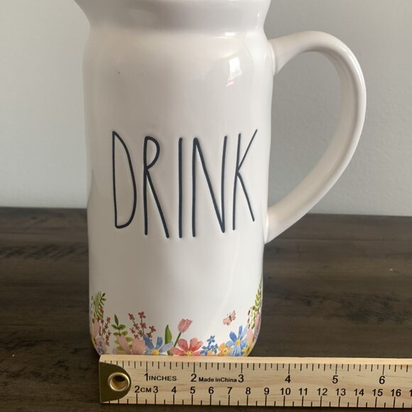 NEW Rae Dunn Ceramic DRINK Drinking Pitcher with Spring Flowers - Picture 5 of 6